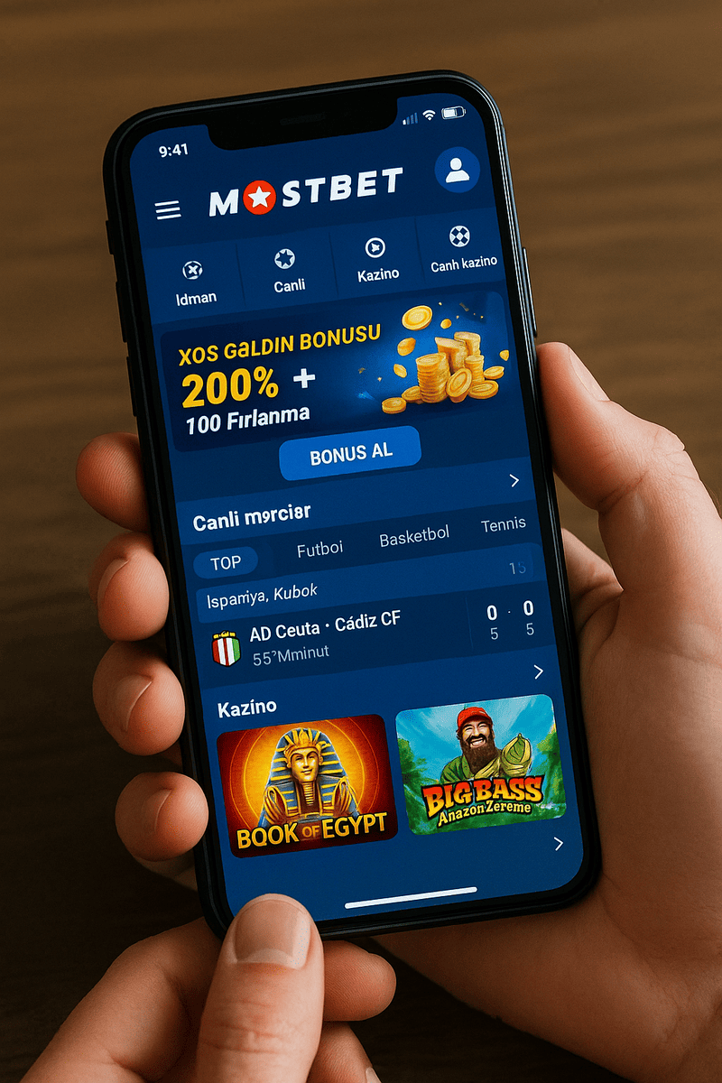 Mostbet mobil tətbiqi interfeysi – Android və iOS üçün yükləmə ekranı